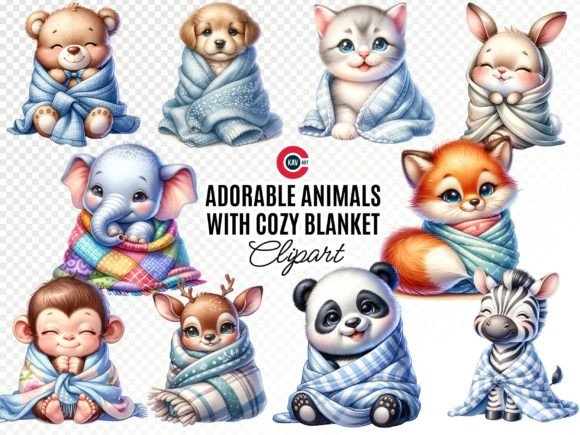 Adorable Animals with Cozy Blankets: A Heartwarming Clipart Collection