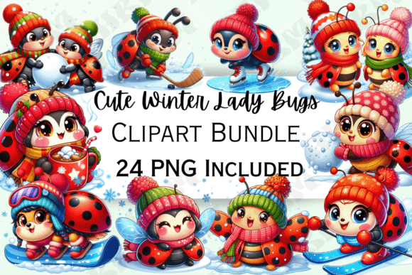 Adorable Winter Ladybugs & Bees: Charming Clipart for Your Projects