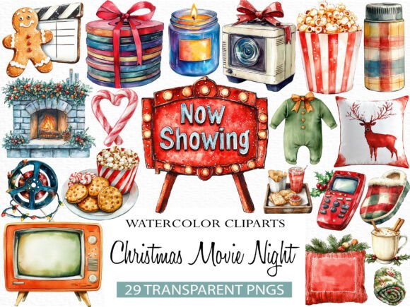 Capture Cozy Vibes with Christmas Movie Night Clipart