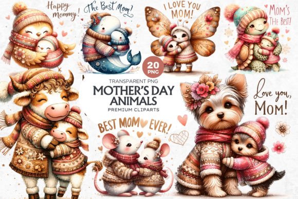 Capturing Maternal Love: A Designer's Guide to the Mother's Day Animals Clipart Set PNG