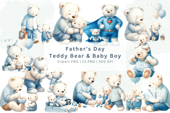 Celebrate Father's Day with Teddy Bear & Baby Boy Clipart PNG