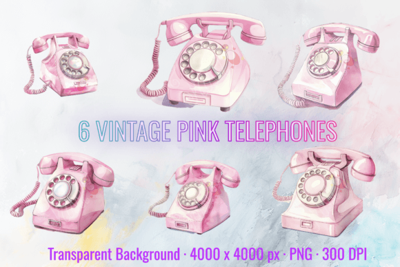 Charming Vintage Pink Telephone Retro Clipart Set