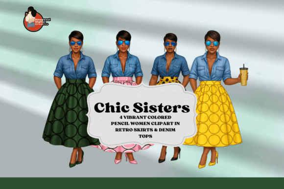 Chic Sisters: Vibrant Clipart for Bold Designs