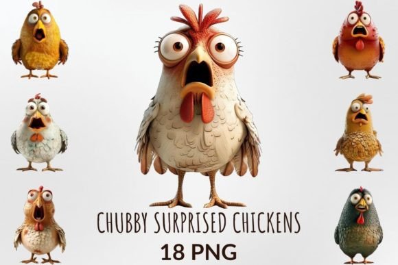 Chubby Surprised Chickens Sublimation: Whimsical Design Assets