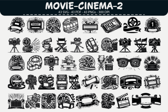 Cinema Icons Vector Set: 43 Retro Designs for Creators