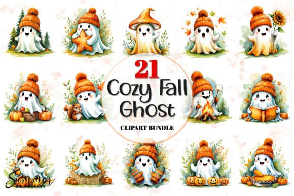 Cozy Halloween Fall Ghosts PNG Bundle for Autumn Projects