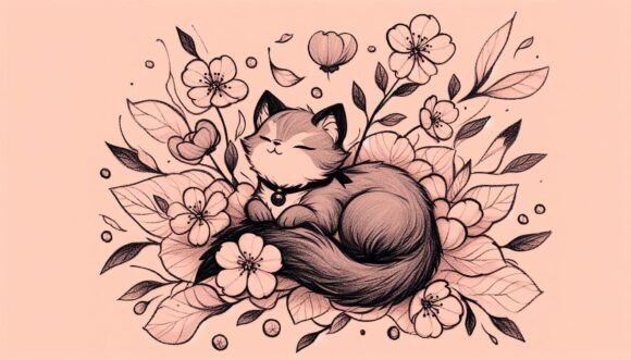 Creative Charm: Using the 🌸 Charcoal Sketch of Cat in Petals, Vin