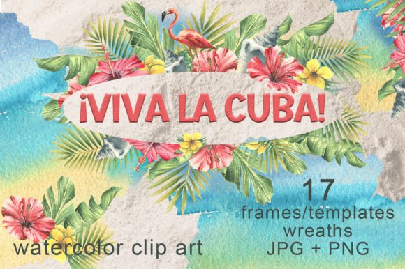 Cuba Beach Holiday Watercolor Frames: Infuse Your Designs with Tropical Vibrancy