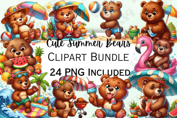 Cute Cartoon Bears Summer Clipart: Your Go-To for Sunny Designs
