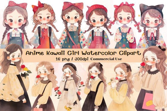 Exploring Anime Kawaii Girl Watercolor Clipart for Your Creative Projects