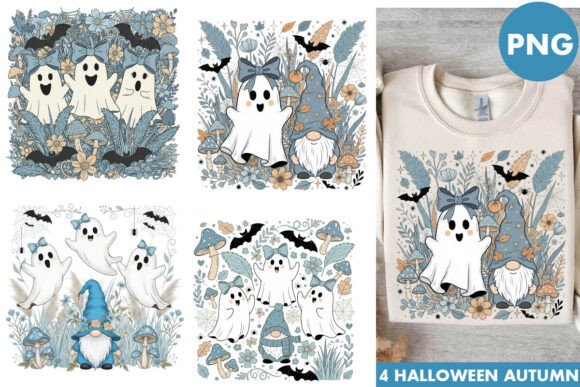 Halloween Boo Ghost Blue Gnome PNG: A Whimsical Autumn Design Asset