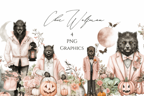 Halloween Werewolf Clipart: Shabby Chic & Gothic Romance