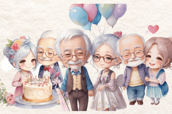 Heartfelt Design with Cute Happy Old Couple ClipArt