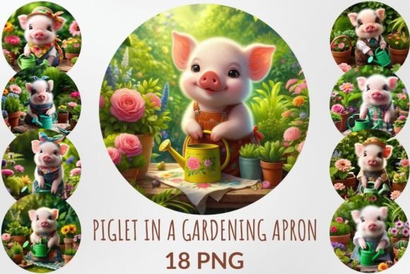 Piglet in a Gardening Apron Sublimation: A Whimsical Design Asset
