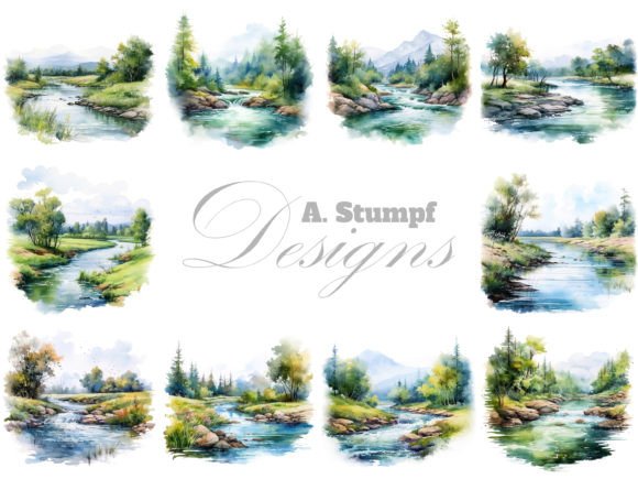 River Landscape Watercolor Clipart: A Designer's Natural Element