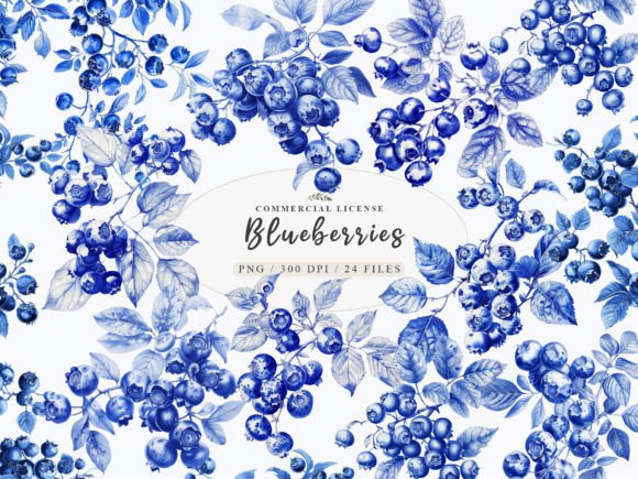 Watercolor Blueberry Clipart, Berry Art for Creative Projects