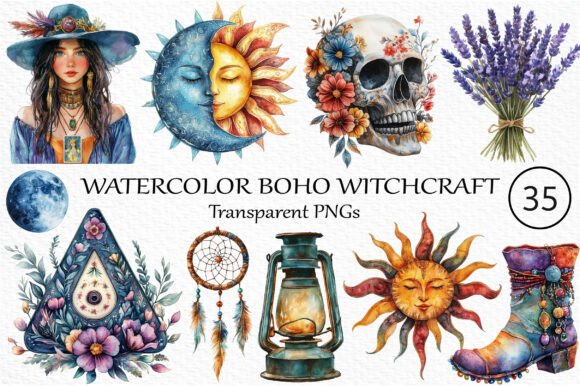 Watercolor Boho Witchcraft Clipart: Enchant Your Designs
