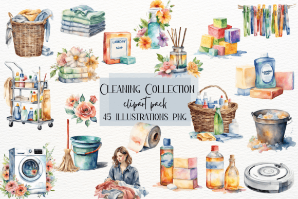 Watercolor Cleaning Clipart: Fresh Designs for Your Projects