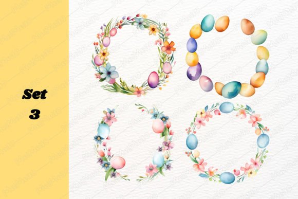 Watercolor Easter Egg Flower Frame Set: Creative Design Assets