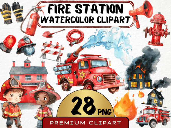 Watercolor Fire Station Clipart: A Complete Design Toolkit