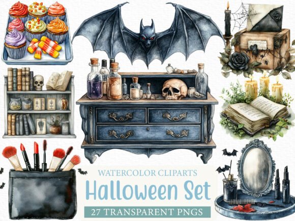Watercolor Halloween Set Clipart Bundle: A Spooky Asset for Creators