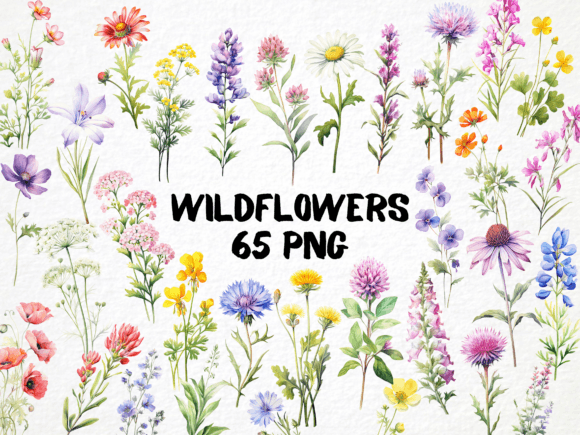 Wildflower Watercolor Clipart 65 PNG: A Designer's Floral Toolkit
